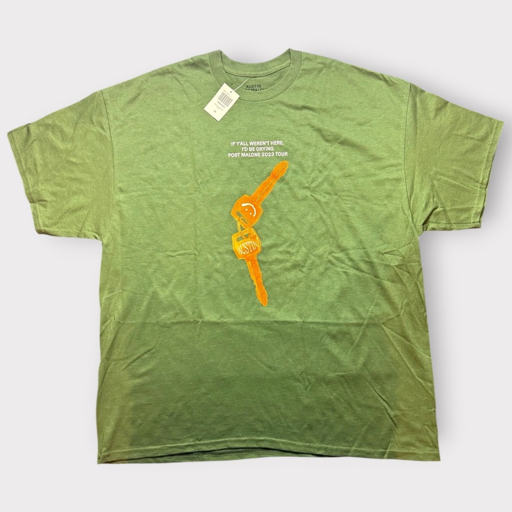 Post Malone 2023 Austin Tour T-Shirt Green XXL If Yall Werent Here Id Be Crying